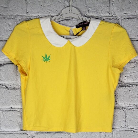 Dolls Kill Yellow Lil Miss Pot Brownie Halloween Costume Top, Women's Small - Picture 1 of 8